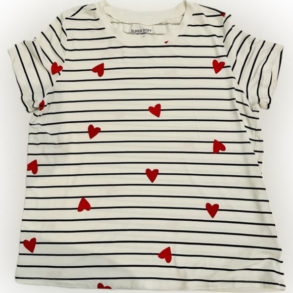 Torrid Supersoft Candy Hearts Striped Short Sleeve Crew Neck Top | Size 0/L - Picture 7 of 14